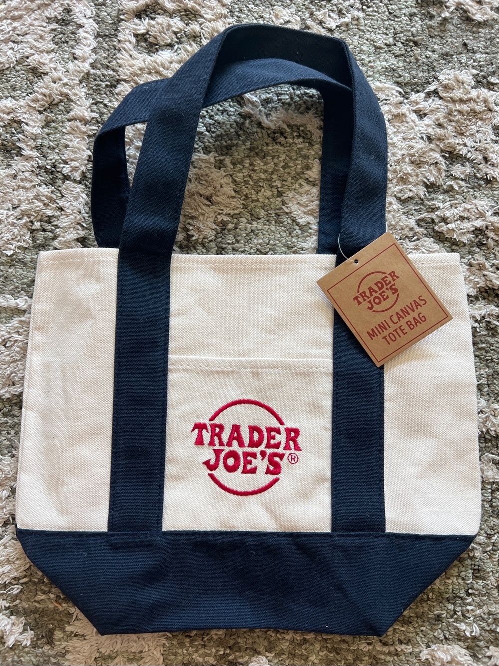Trader Joes’s Mini Canvas Tote Bag in White and Navy